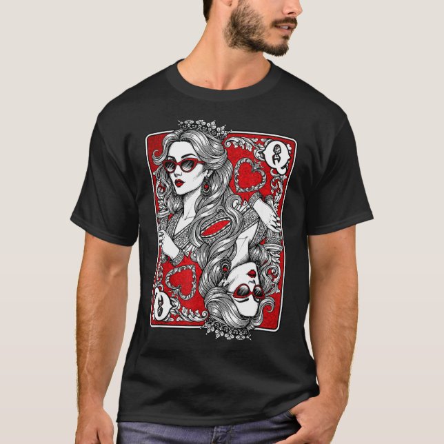 Queen Of Heart Playing Card Coffee Lover Gambling  T Shirt (Framsida)