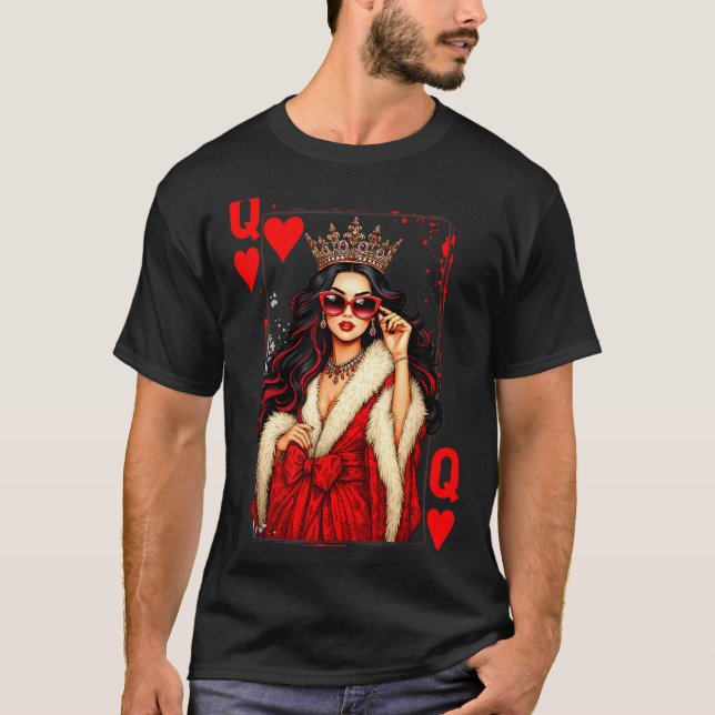 Queen Of Heart Playing Card Love Valentine Outfit  T Shirt (Framsida)