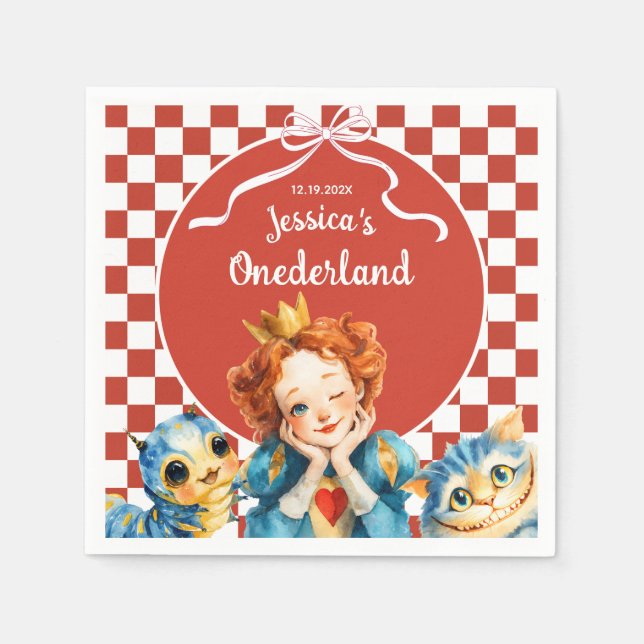 Queen of Hearts Alice in ONEDERLAND 1st Birthday Pappersservett (Framsidan)
