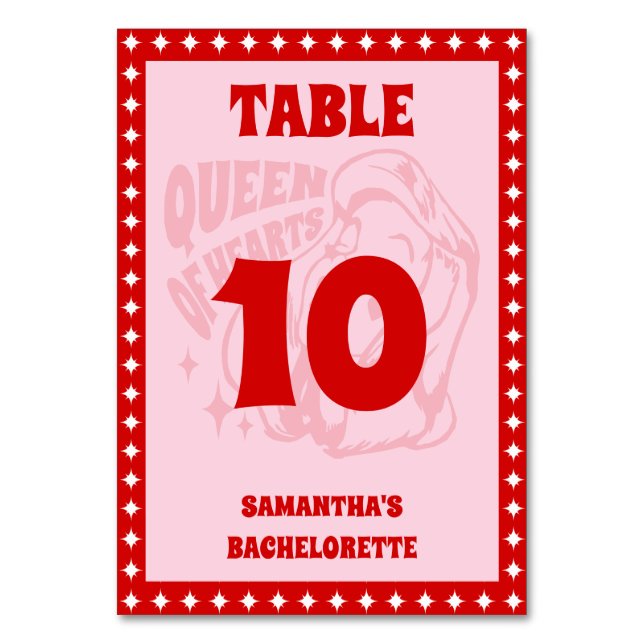 Queen of Hearts Bachelorette Party Bordsnummer (Framsidan)