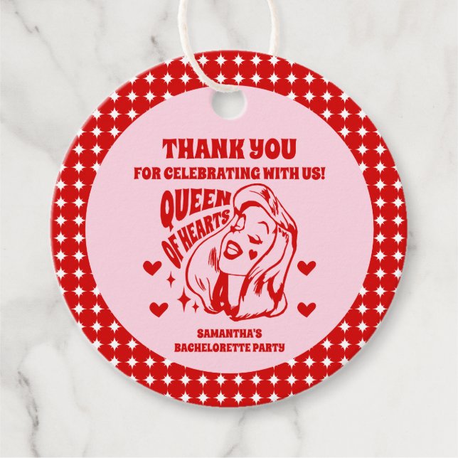 Queen Of Hearts Bachelorette Party Gåvor Etiketter (Framsida)