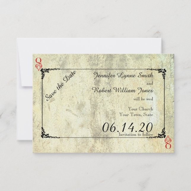 Queen of Hearts Bröllop spara datum Datumet (Framsida)