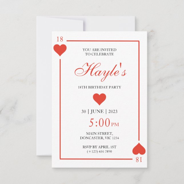 Queen of Hearts Casino spelkort 18-årsdag Inbjudningar (Framsida)