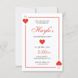Queen of Hearts Casino spelkort 35-årsdag Inbjudningar