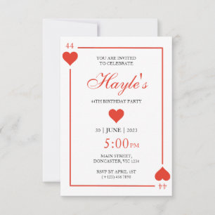 Queen of Hearts Casino Spelkort 44-årsdag Inbjudningar