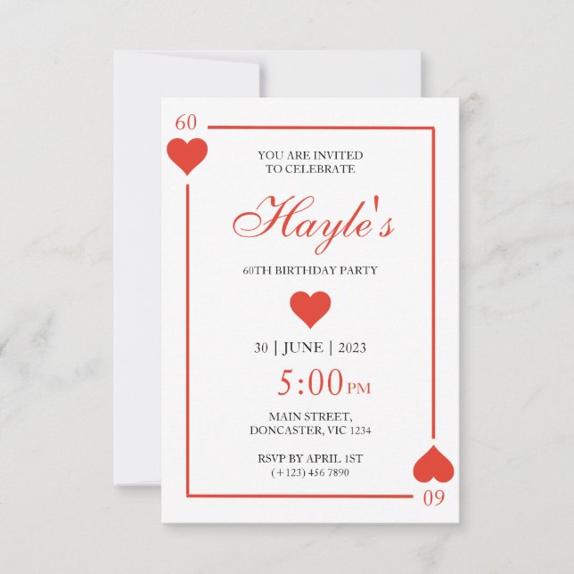Queen of Hearts Casino spelkort 60-årsdag Inbjudningar (Framsida)