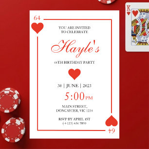 Queen of Hearts Casino spelkort 64-årsdag Inbjudningar