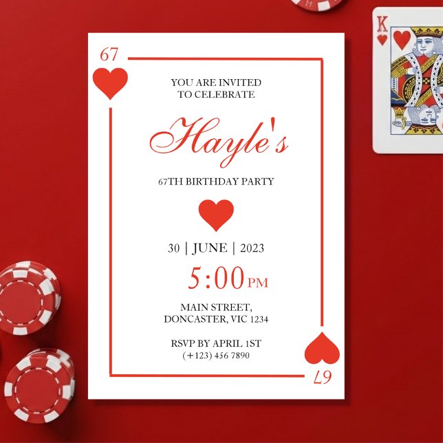 Queen of Hearts Casino Spelkort 67-årsdag Inbjudningar (Skapare uppladdad)