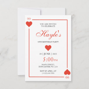Queen of Hearts Casino spelkort 99-årsdag Inbjudningar