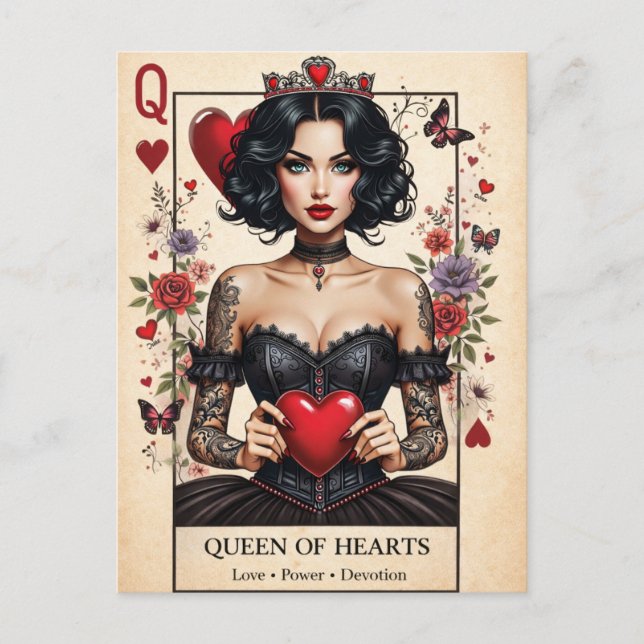 Queen of Hearts Gothic Tarot Postcard  Vykort (Framsida)