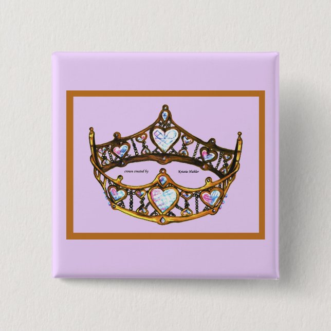 Queen of Hearts Gult Guld Krona Tiara rosa lilac Knapp (Framsida)