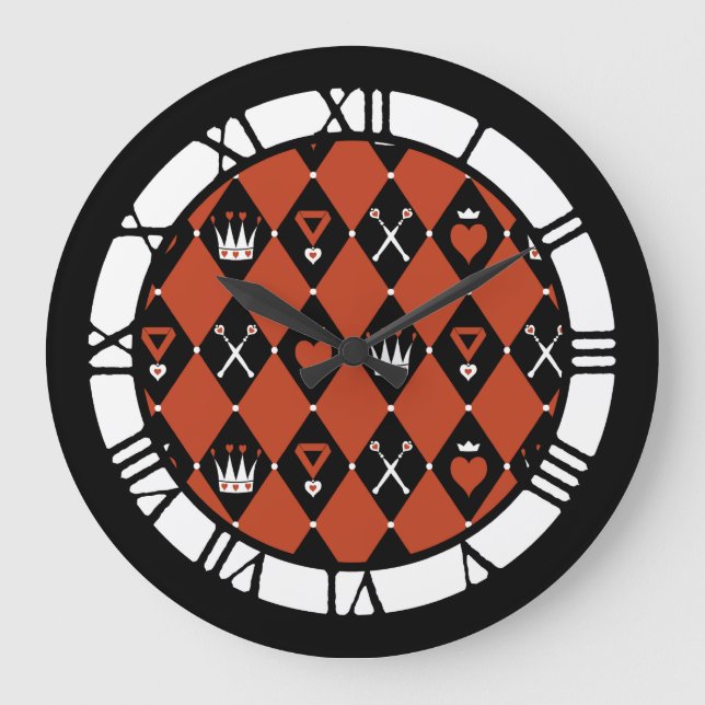 Queen of Hearts Motifs Mönster Stor Klocka (Framsida)