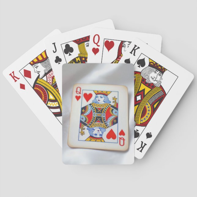 Queen of Hearts On White Satin Fabric Casinokort (Baksidan)