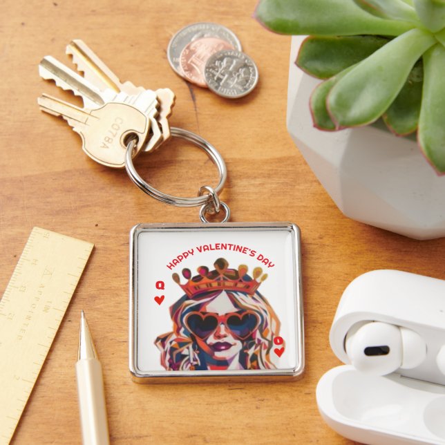 Queen of Hearts Pop Art Spiral Notebook Fyrkantig Silverfärgad Nyckelring (Skrivbord)