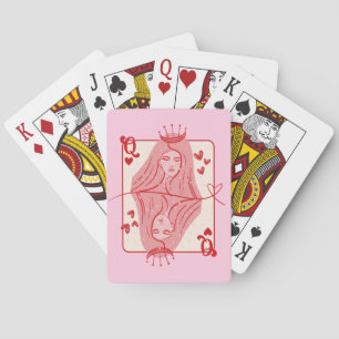 Queen of Hearts Red and Rosa Preppy Art Casinokort
