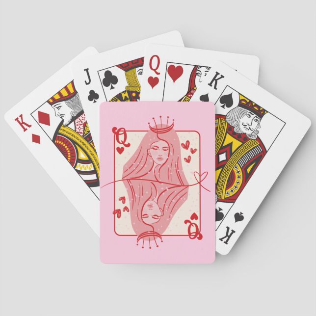 Queen of Hearts Red and Rosa Preppy Art Casinokort (Baksidan)