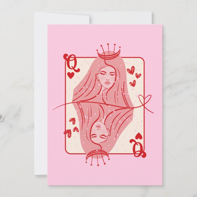 Queen of Hearts Red and Rosa Preppy Art Julkort (Framsida)