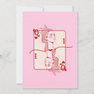 Queen of Hearts Red and Rosa Preppy Art Julkort