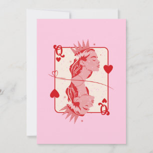 Queen of Hearts Red and Rosa Preppy Art Julkort