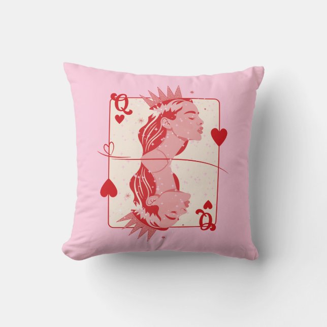 Queen of Hearts Red and Rosa Preppy Art Kudde (Framsida)