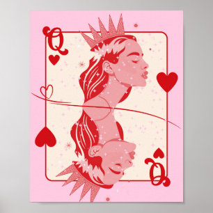 Queen of Hearts Red and Rosa Preppy Art Poster
