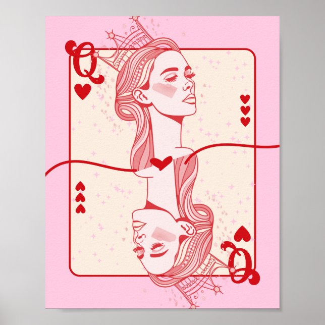 Queen of Hearts Red and Rosa Preppy Art Poster (Framsidan)