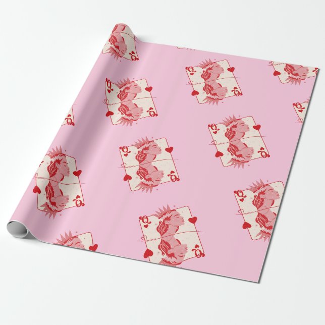 Queen of Hearts Red and Rosa Preppy Art Presentpapper (Utrullad)