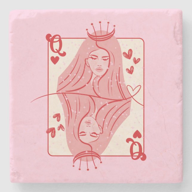 Queen of Hearts Red and Rosa Preppy Art Stenunderlägg (Framsidan)