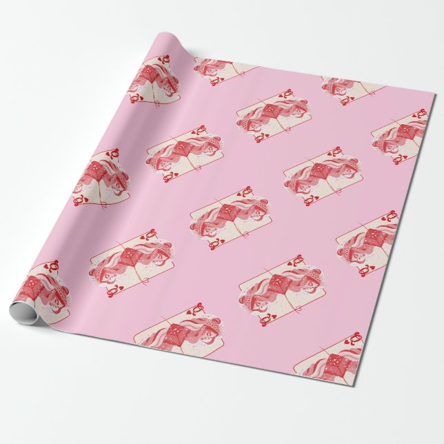Queen of Hearts Red Preppy Art Presentpapper (Utrullad)