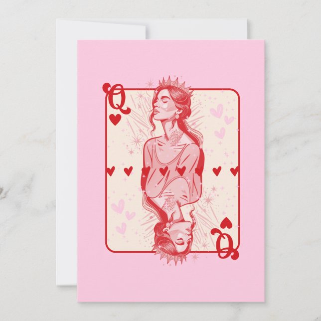 Queen of Hearts Rosa Preppy Art Julkort (Framsida)