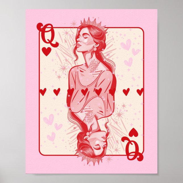 Queen of Hearts Rosa Preppy Art Poster (Framsidan)