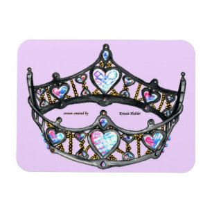 Queen of Hearts Silver Krona Tiara Blek Rosa Lilac Magnet