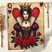 Queen of Hearts Vintage Ros Kort Skrapbok Papper