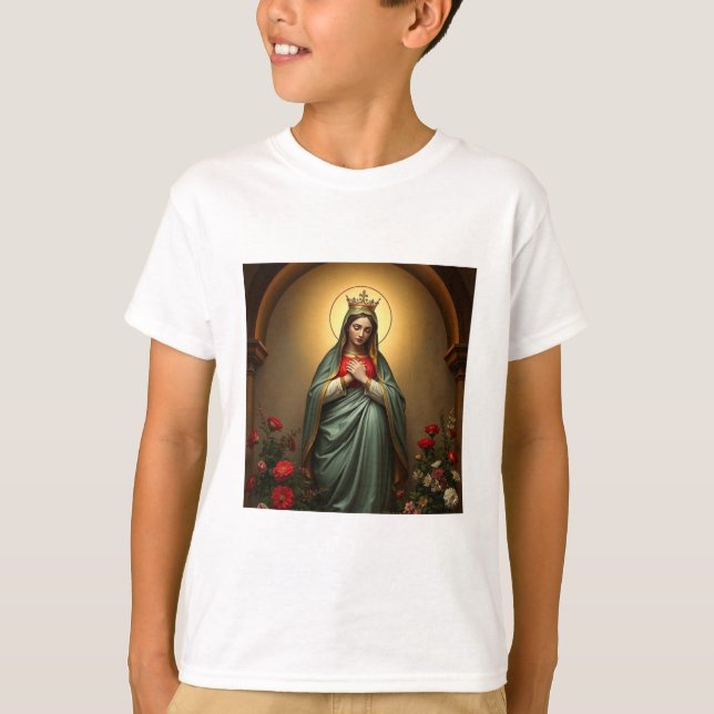Queen of Heaven Catholic Kid's Tee Shirt (Framsida)