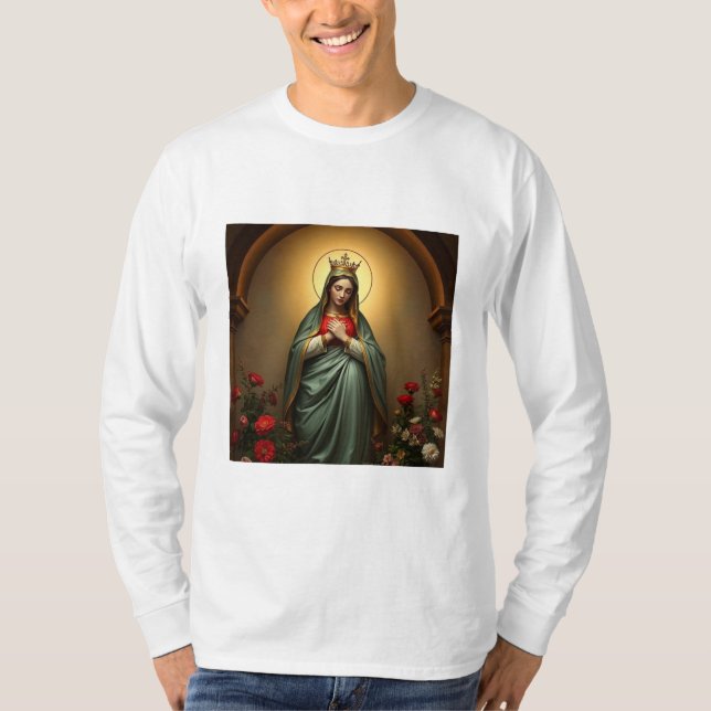 Queen of Heaven Catholic Men's Long Sleeve Tee (Framsida)