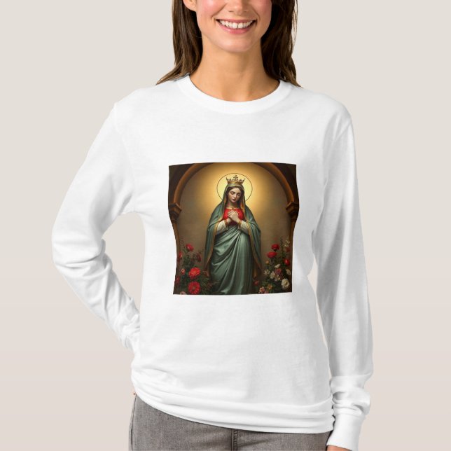 Queen of Heaven Catholic Women's Long Sleeve Tee (Framsida)