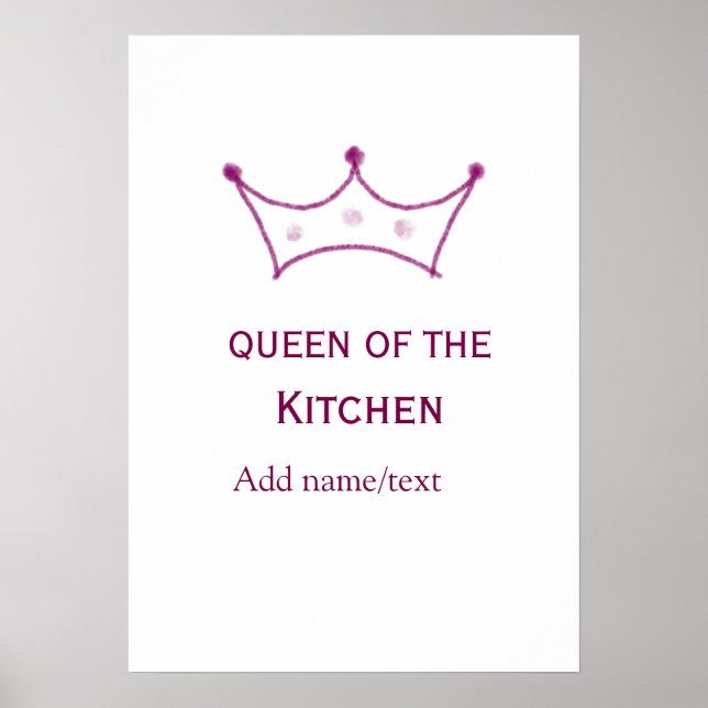 queen of kitchen mauve crown cook chef name poster (Framsidan)