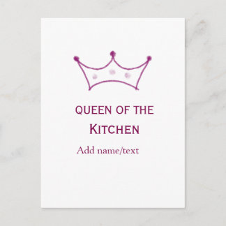 queen of kitchen mauve crown cook chef name vykort