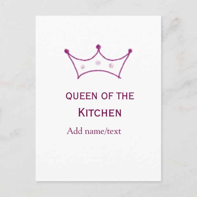 queen of kitchen mauve crown cook chef name vykort (Framsida)