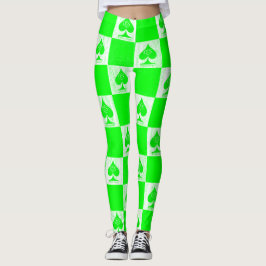 Queen of Spades Leggings Grönt White Checkerss QoS