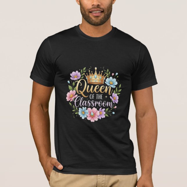 Queen of the Classroom Floral Crown Design T Shirt (Framsida)