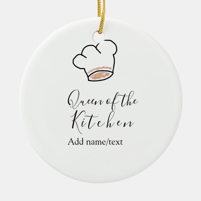 Queen of the kitchen chef cooking add name crown  julgransprydnad keramik (Framsidan)