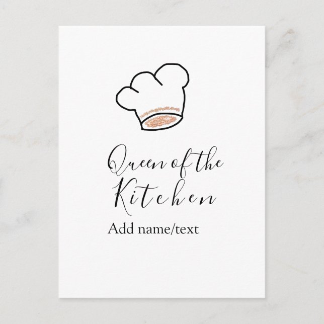 Queen of the kitchen chef cooking add name crown  vykort (Framsida)