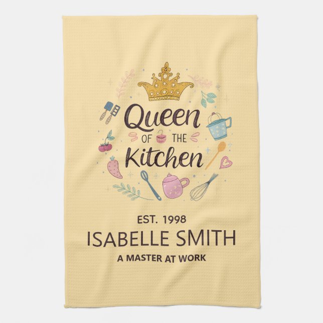 Queen of the Kitchen Custom Name Design Kökshandduk (Vertikal)