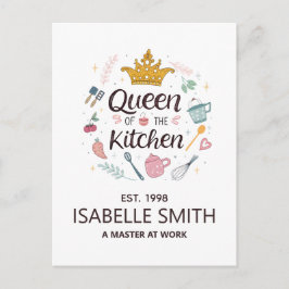 Queen of the Kitchen Custom Name Design Vykort