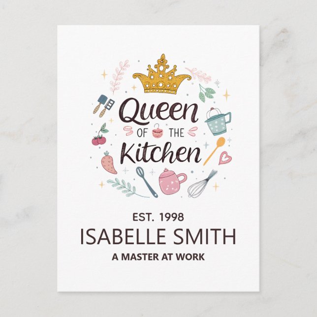 Queen of the Kitchen Custom Name Design Vykort (Framsida)