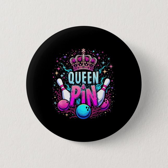 Queen Pin Shirt Bowler Bowling League For Bowling  Knapp (Framsida)