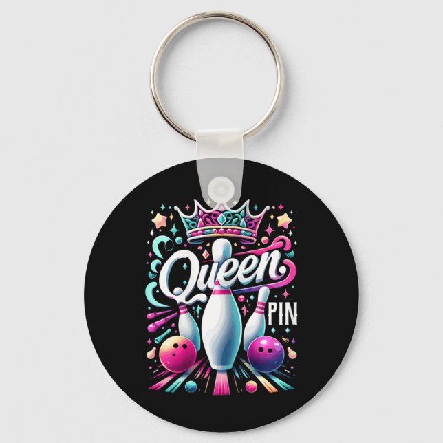 Queen Pin Shirt Bowler Bowling League For Bowling  Nyckelring (Framsida)