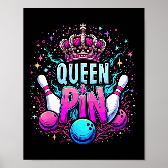 Queen Pin Tröja Bowlare Bowlingligan För Bowling  Poster (Framsidan)