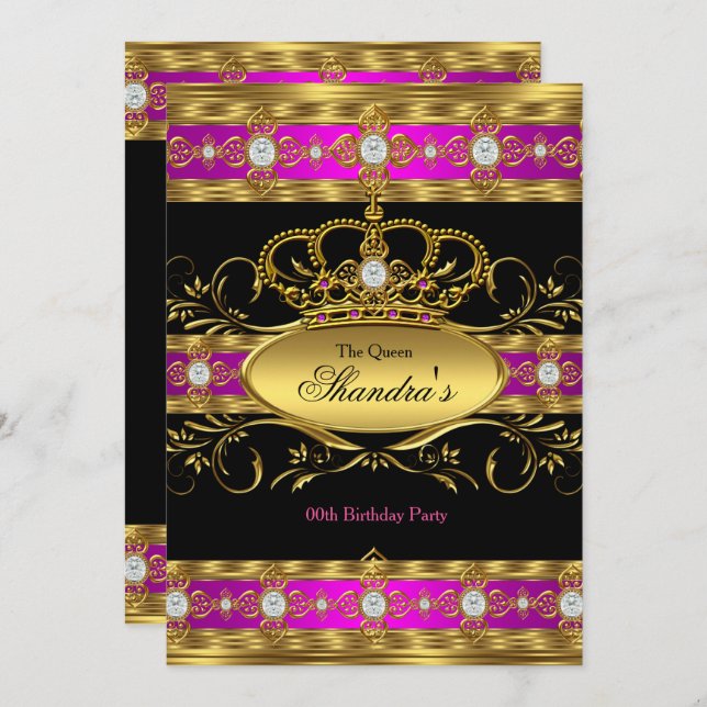 Queen Princess Royal Rosa Guld Diamond Krona Party Inbjudningar (Fram/baksida)